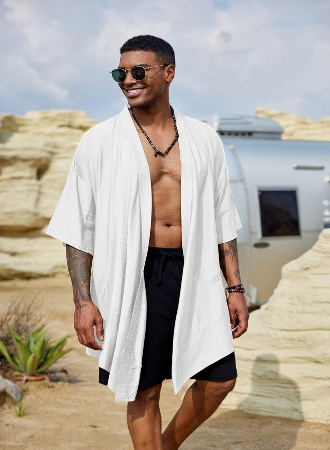 COOFANDY Men's Long Cardigan Cotton Kimono Robe Lightweight Casual Beach Drape Cape - Image 3